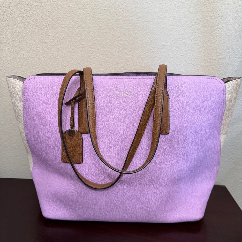 Kate Spade Sweet Pea Colorblock Tote Bag with Brown Trim